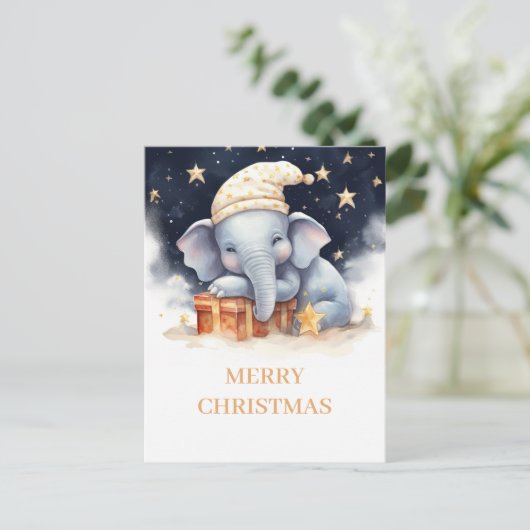 Kerst Olifant Waterverf Briefkaart (Staand voorkant)