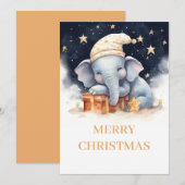 Kerst Olifant Waterverf Feestdagenkaart (Voorkant / Achterkant)