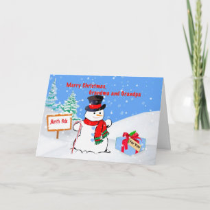 Kerst, oma en opa, sneeuwman, cadeau feestdagen kaart