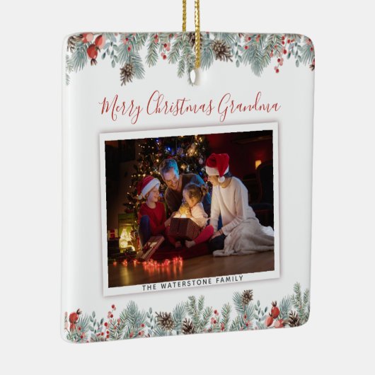 Kerst Oma Familie Foto Botanisch Keramisch Ornament (Rechts)