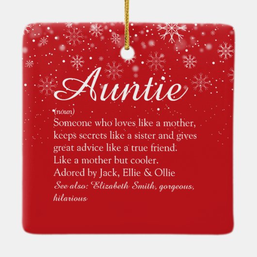 Kerst Oma, tante definitie Script Vakantie Keramisch Ornament (Achterkant)