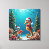 Kerst Onderwater Oceaan Zeepaardje en Schildpad Canvas Afdruk (Voorkant)