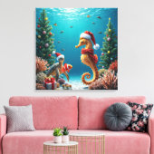 Kerst Onderwater Oceaan Zeepaardje en Schildpad Canvas Afdruk (Insitu (Woonkamer))
