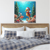 Kerst Onderwater Oceaan Zeepaardje en Schildpad Canvas Afdruk (Insitu (Slaapkamer))