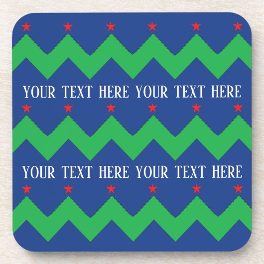 Kerst Onderzetters Groene Bomen en Rode Sterren (Voorkant)