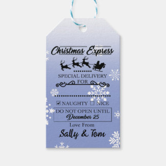 Kerst "Ondeugend" Gift Label Blauw met Sneeuwvlokk Cadeaulabel