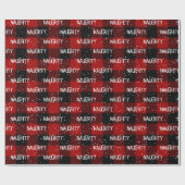 Kerst ONDEUGEND Tekst op Buffalo Plaid Cadeaupapier (Vlak)