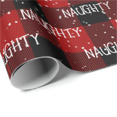 Kerst ONDEUGEND Tekst op Buffalo Plaid Cadeaupapier (Rol Hoek)