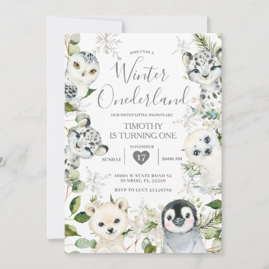 Kerst ONEderland Arctic Animals Jongen 1e Geboorte Kaart (Voorkant)