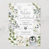 Kerst ONEderland Arctic Animals Jongen 1e Geboorte Kaart (Voorkant / Achterkant)