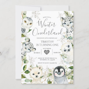 Kerst ONEderland Arctic Animals Jongen 1e Geboorte Kaart