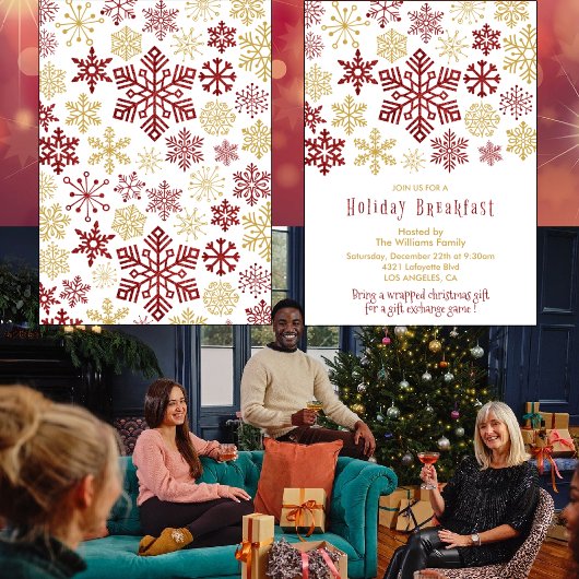 Kerst Ontbijt Uitnodiging Elegante Sneeuwvlokken