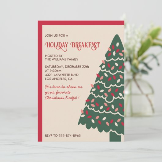 Kerst Ontbijt Uitnodiging Klassieke Reuzenboom (Staand voorkant)