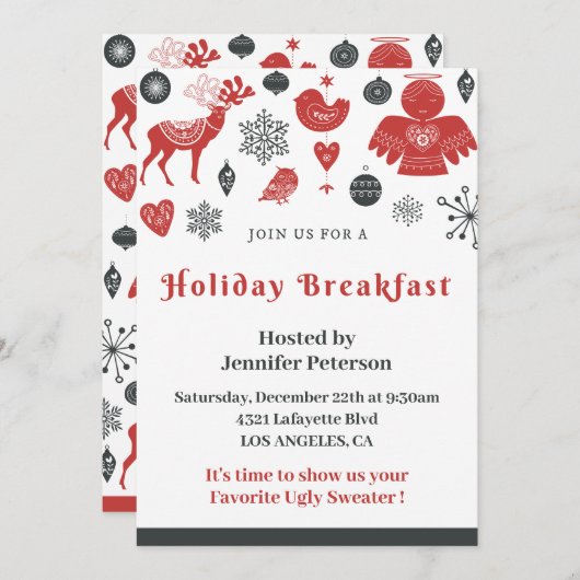 Kerst Ontbijt Uitnodiging Scandinave Patroon (Voorkant / Achterkant)