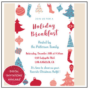 Kerst Ontbijt Uitnodiging Schattige Roze en Blauw