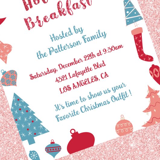 Kerst Ontbijt Uitnodiging Schattige Roze en Blauw