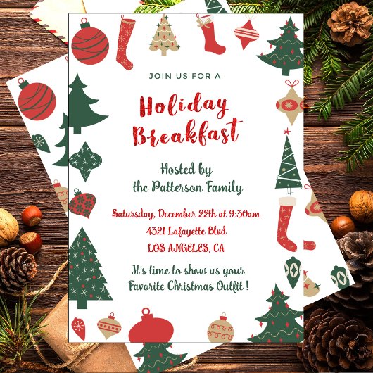 Kerst Ontbijt Uitnodiging Schattigee Bomen Sokken