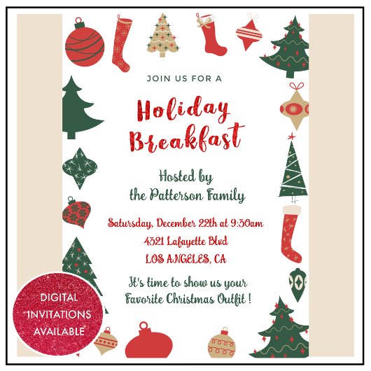 Kerst Ontbijt Uitnodiging Schattigee Bomen Sokken