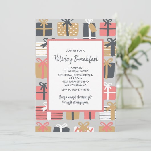 Kerst Ontbijt Uitnodiging Schattigee Cadeaus (Staand voorkant)