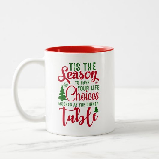 Kerst ontwerp seizoen van keuzes tweekleurige koffiemok (Links)