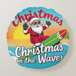 Kerst op de golven Santa Design Rond Kussen