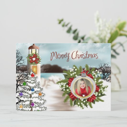 Kerst op de Lake Photo Card Feestdagenkaart (Staand voorkant)