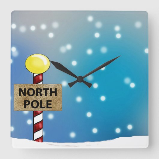 Kerst op de Noordpool Square Wall Clock Vierkante Klok (Voorkant)
