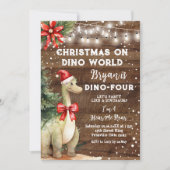 Kerst op Dino World Wood Dinosaurus 4e verjaardag Kaart (Voorkant)