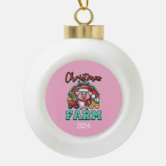 Kerst op het Boerderij Piggy & Friends Keramische Bal Ornament (Voorkant)