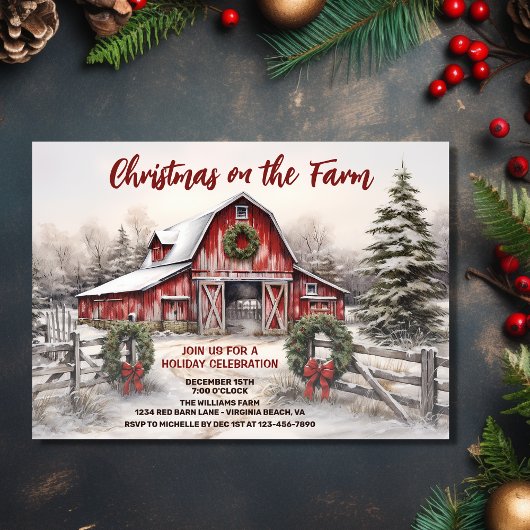 Kerst op het Boerderij Red Barn Holiday Party Kaart
