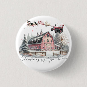 Kerst op het Boerderij, vrolijk kerstfeest Ronde Button 3,2 Cm