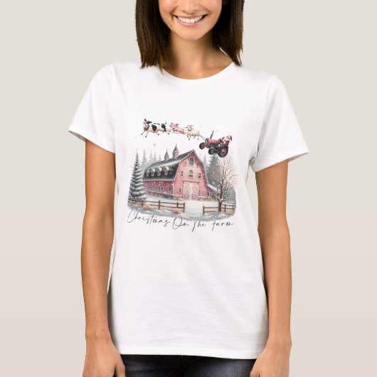 Kerst op het Boerderij, vrolijk kerstfeest T-shirt (Voorkant)