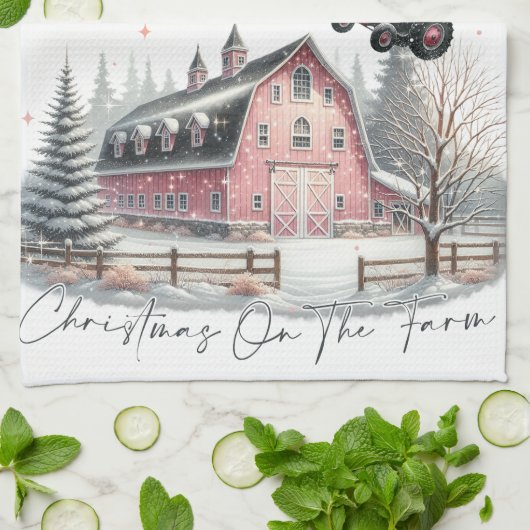 Kerst op het Boerderij, vrolijk kerstfeest Theedoek (Gevouwen)