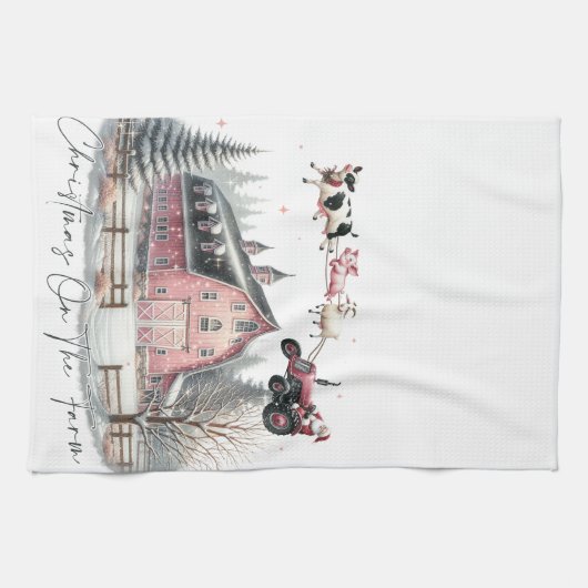 Kerst op het Boerderij, vrolijk kerstfeest Theedoek (Horizontaal)