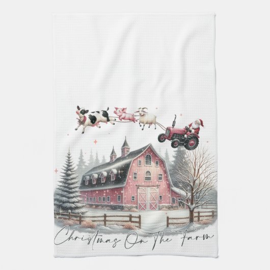 Kerst op het Boerderij, vrolijk kerstfeest Theedoek (Verticaal)