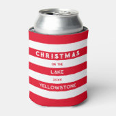 Kerst op het meer Red Nautical Stripe Blikjeskoeler (Blikje Voorkant)