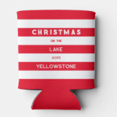 Kerst op het meer Red Nautical Stripe Blikjeskoeler (Achterkant)