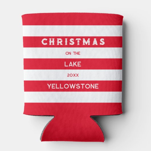 Kerst op het meer Red Nautical Stripe Blikjeskoeler (Achterkant)