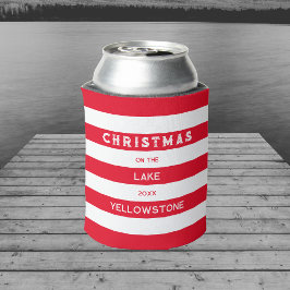 Kerst op het meer Red Nautical Stripe Blikjeskoeler