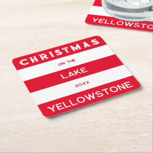 Kerst op het meer Red Nautical Stripe Kartonnen Onderzetters