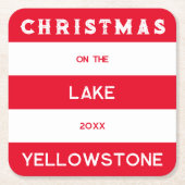 Kerst op het meer Red Nautical Stripe Kartonnen Onderzetters (Voorkant)