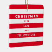 Kerst op het meer Red Nautical Stripe Keramisch Ornament (Rechts)