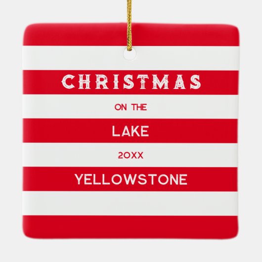 Kerst op het meer Red Nautical Stripe Keramisch Ornament (Achterkant)