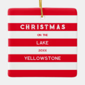 Kerst op het meer Red Nautical Stripe Keramisch Ornament (Voorkant)
