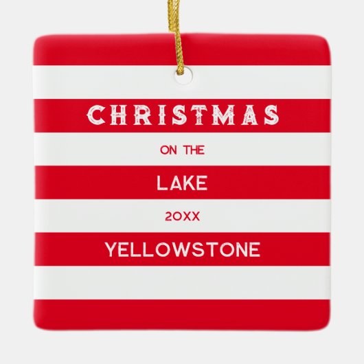Kerst op het meer Red Nautical Stripe Keramisch Ornament (Voorkant)