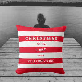 Kerst op het meer Red Nautical Stripe Kussen