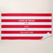 Kerst op het meer Red Nautical Stripe Strandlaken (Voorkant)