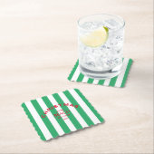 Kerst op het strand aangepaste groene Cabana Strip Kartonnen Onderzetters (Insitu)