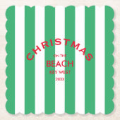 Kerst op het strand aangepaste groene Cabana Strip Kartonnen Onderzetters (Voorkant)