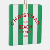 Kerst op het strand aangepaste groene Cabana Strip Keramisch Ornament (Rechts)